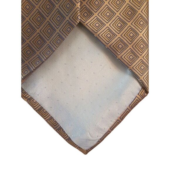 Alfani Mens All Silk Neck‎ Tie Italian Made Copper Tan Squares 3.5” x 59" Italy - Picture 7 of 8